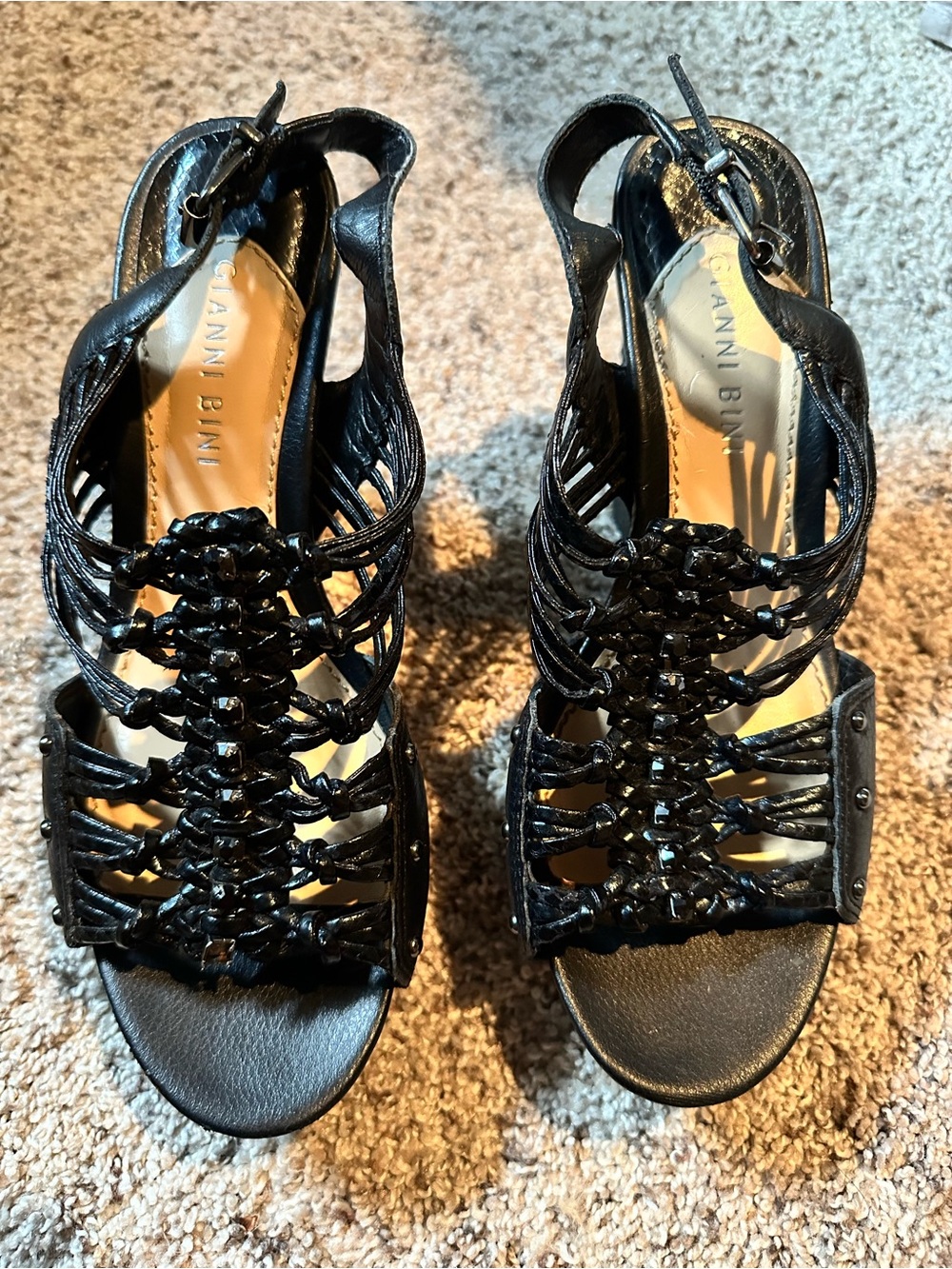 Gianni Bini Black Braided Heeled Sandals